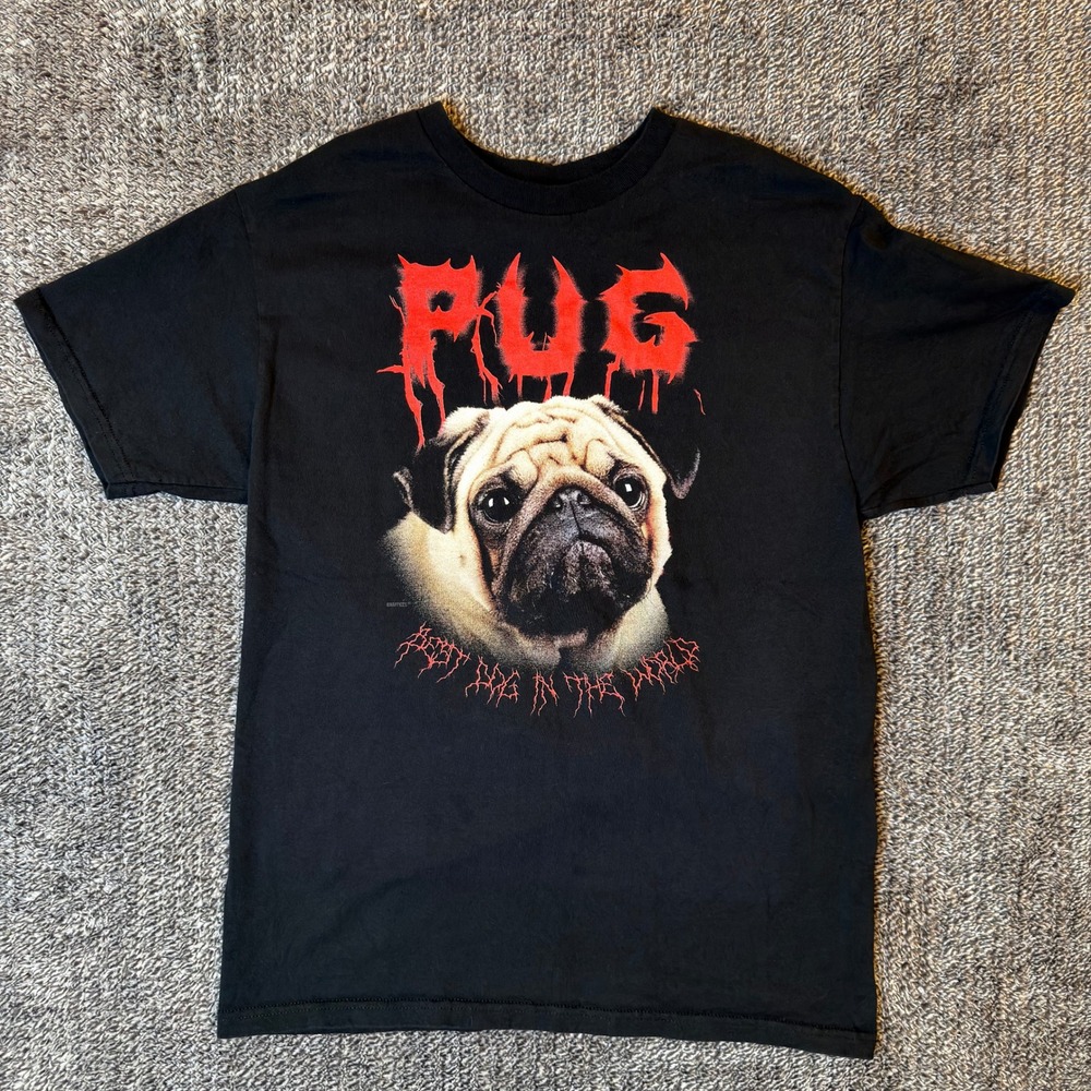 Babatees Pug Metal Graphic T-Shirt Black Mens Medium Best Dog In The World Tee